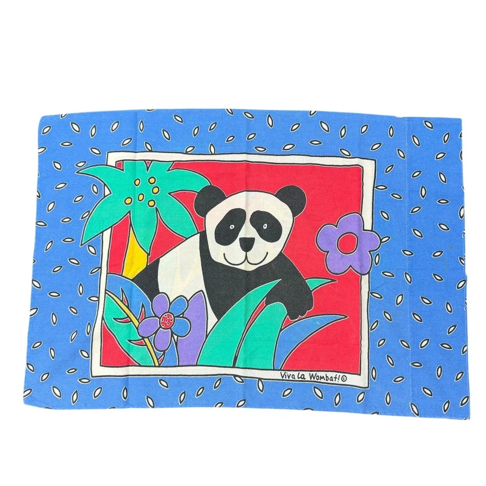 Vintage Viva La Wombat Panda Tiger Pillowcase Double Sided Pop Art Australia 90s